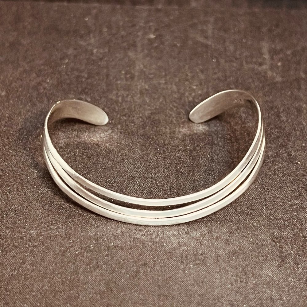 Vintage Sterling Silver Triple Wave Cuff Bracelet (3793)